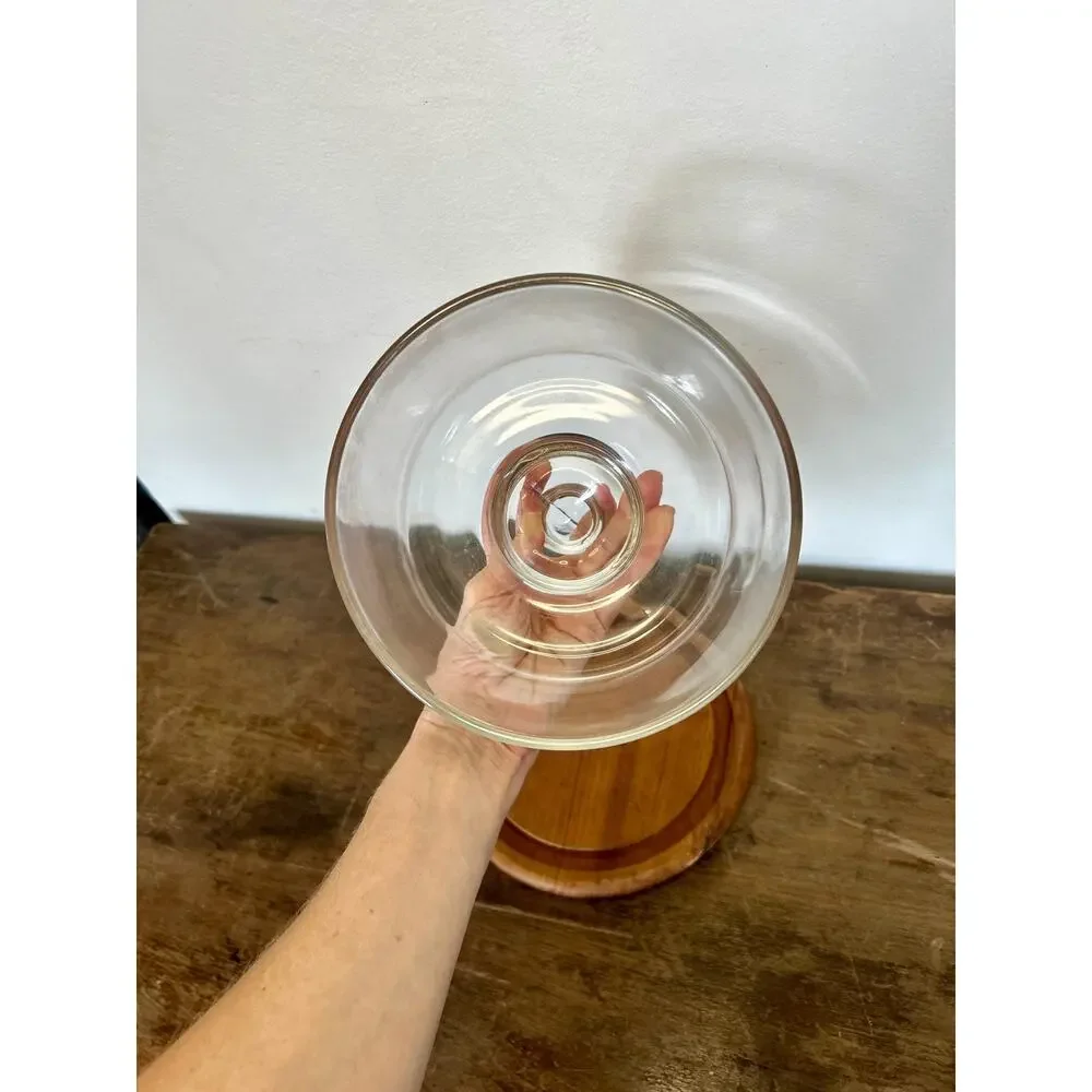 Vintage Glass Cloche and Teak Plate | Lidded Cake Cheese Dessert Dome